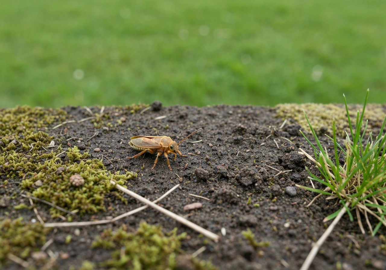 Kale grasplek met losgeharkte bodem en ingezaaid zaad, met aangebrachte grondopvulling in een rustige tuin