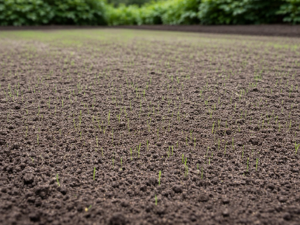 Vers ingezaaid gazon in een Nederlandse tuin met kleine groene graskieming en egale ondergrond.
