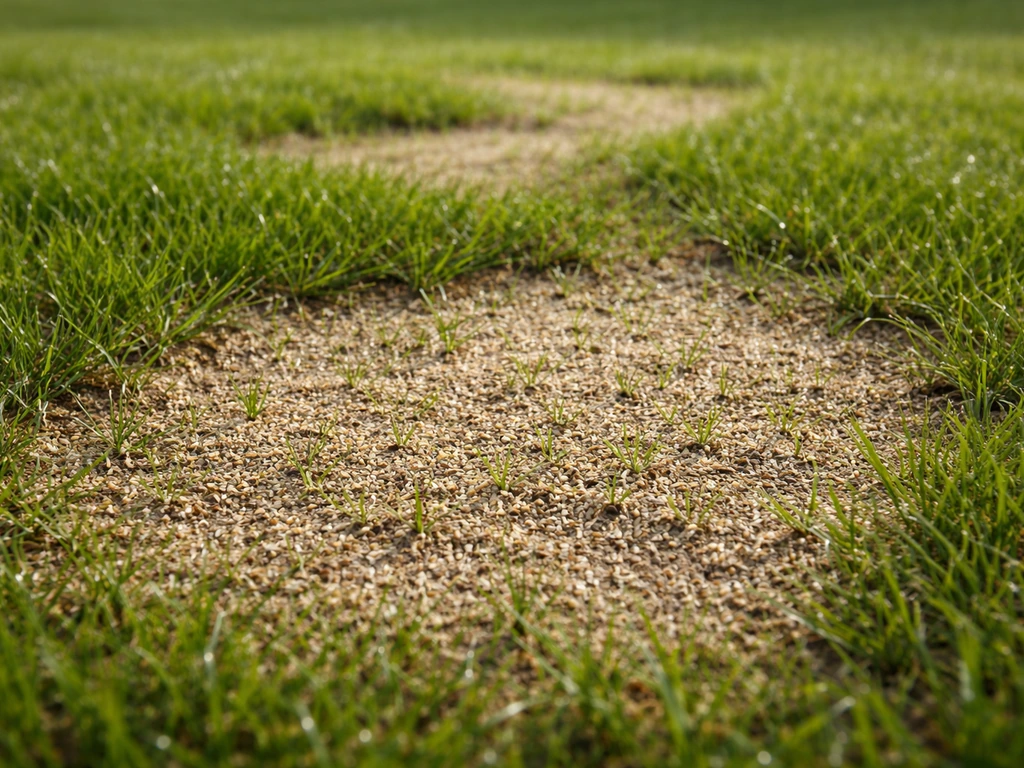 Herstel van een gazon: doorgezaaide kale plekken met afgezande toplaag en verse graszaadjes